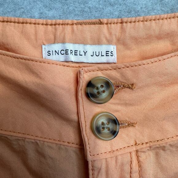 Sincerely Jules Cargo Shorts WMNS 5/27 Orange Mid Rise Two Button Zip Fly Cotton - Picture 4 of 6